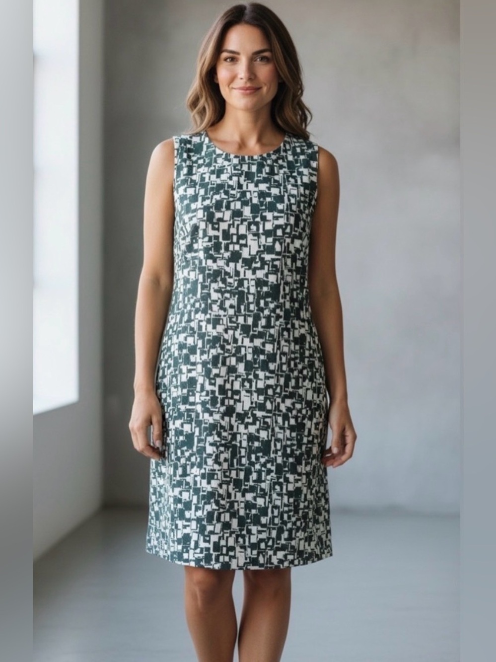 Peserico Italy Abstract Cotton Stretch Sheath Dress IT 42 US 6 Pockets
